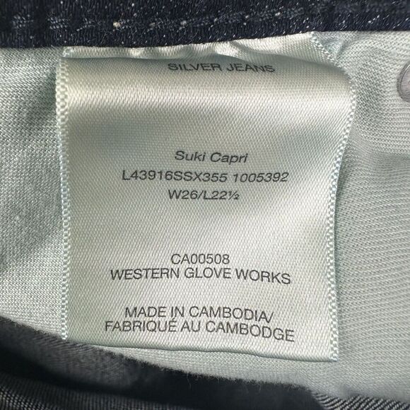 Silver Jeans Womens 26 Blue Dark Wash Suki Capri Straight Leg Distressed Denim - Picture 13 of 14